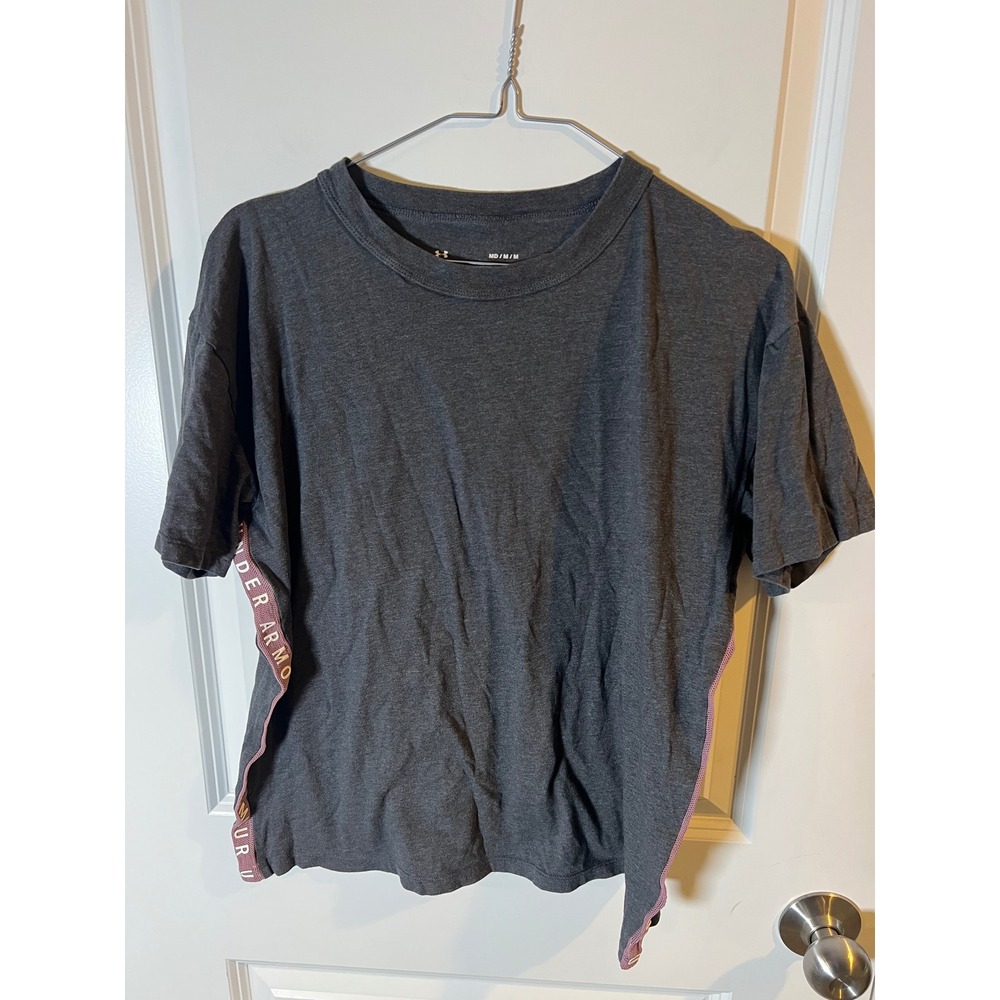 Under Armour Womens T-Shirt Branded Side Tape Heather Gray Size Medium